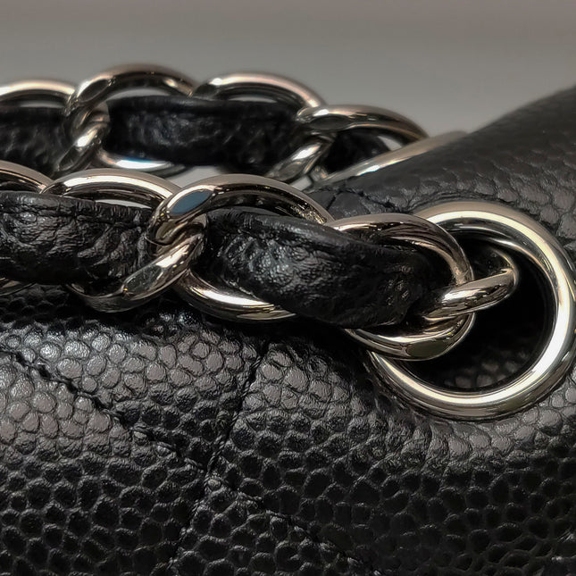 Chanel Classic Flap Maxi 2011 Black Caviar Leather Double Flap Silver Hardware