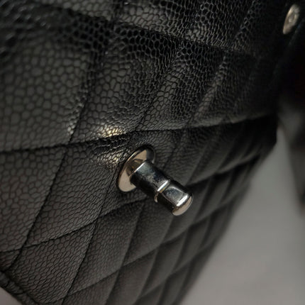 Chanel Classic Flap Maxi 2011 Black Caviar Leather Double Flap Silver Hardware