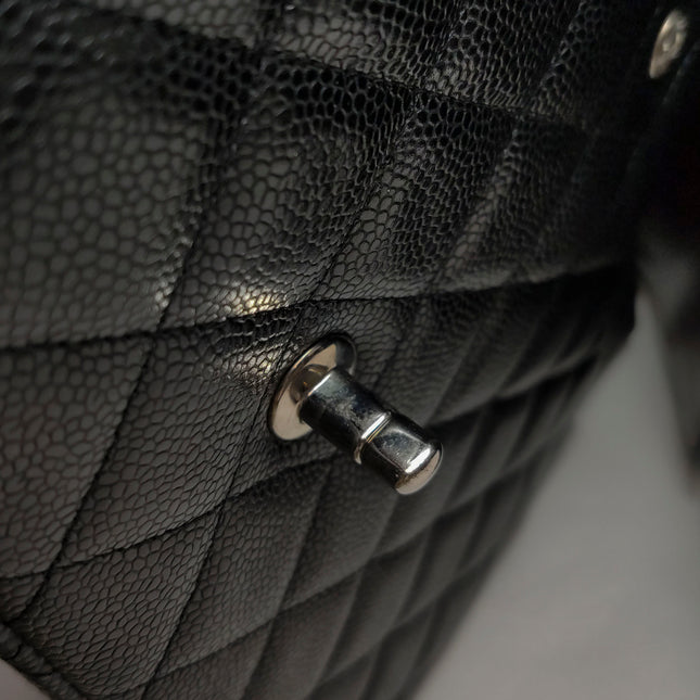 Chanel Classic Flap Maxi 2011 Black Caviar Leather Double Flap Silver Hardware