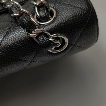 Chanel Classic Flap Maxi 2011 Black Caviar Leather Double Flap Silver Hardware