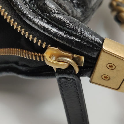 Chanel CC Chunky Chain Small Hobo Bag Black Shiny Crumbled Lambskin Quilted Leather