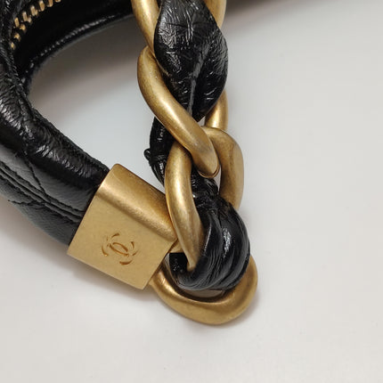 Chanel CC Chunky Chain Small Hobo Bag Black Shiny Crumbled Lambskin Quilted Leather