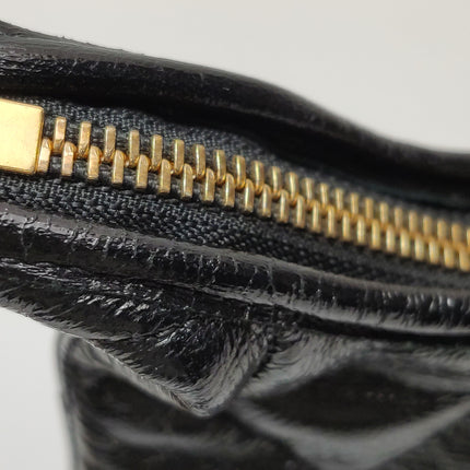 Chanel CC Chunky Chain Small Hobo Bag Black Shiny Crumbled Lambskin Quilted Leather