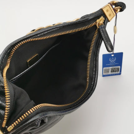 Chanel CC Chunky Chain Small Hobo Bag Black Shiny Crumbled Lambskin Quilted Leather