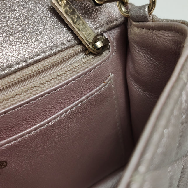 Chanel Classic Flap Mini Metallic Pink Lambskin Leather Gold Hardware