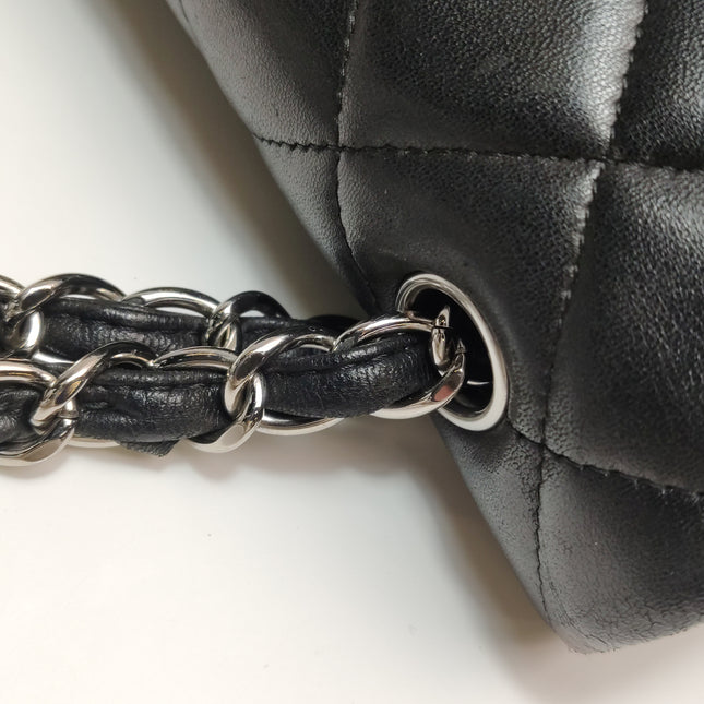 Chanel Classic Flap Maxi Black Lambskin Leather Double Flap Silver Hardware 2012