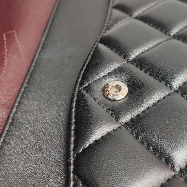 Chanel Classic Flap Maxi Black Lambskin Leather Double Flap Silver Hardware 2012
