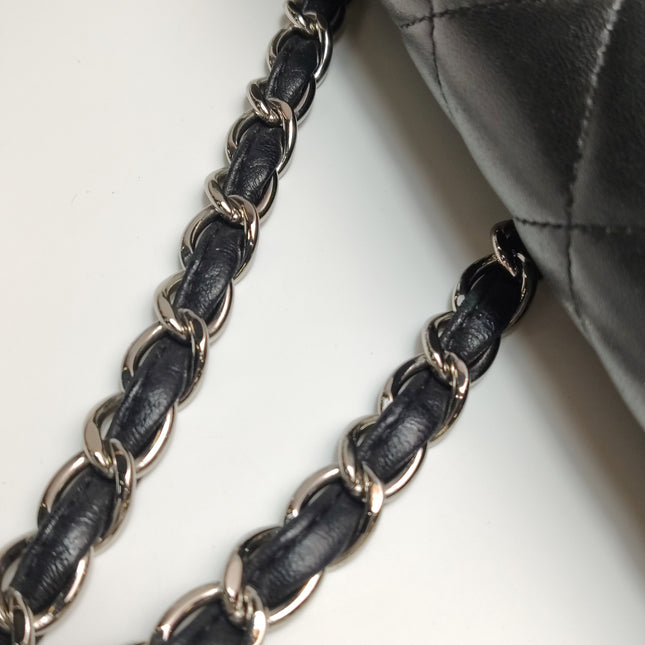 Chanel Classic Flap Maxi Black Lambskin Leather Double Flap Silver Hardware 2012