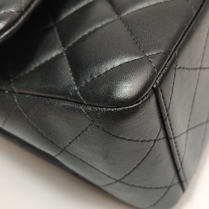 Chanel Classique Grand Modèle Cuir d'Agneau Noir Double Rabat Métal Argenté 2012