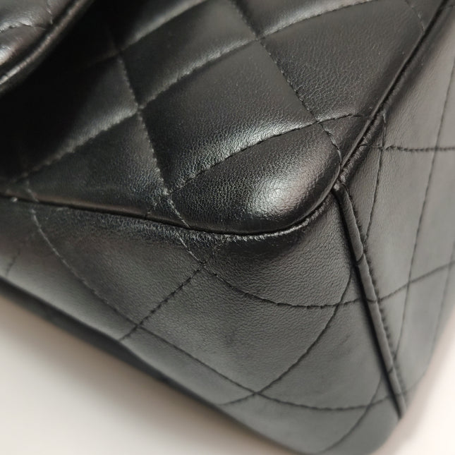 Chanel Classic Flap Maxi Black Lambskin Leather Double Flap Silver Hardware 2012