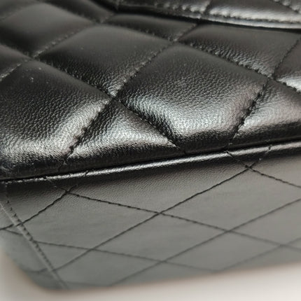 Chanel Classique Grand Modèle Cuir d'Agneau Noir Double Rabat Métal Argenté 2012