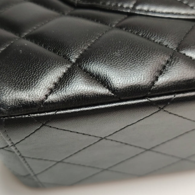 Chanel Classic Flap Maxi Black Lambskin Leather Double Flap Silver Hardware 2012