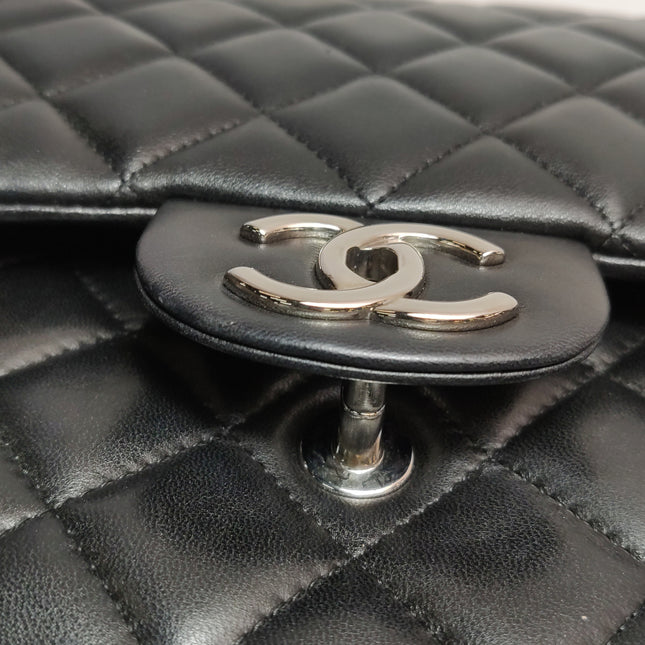 Chanel Classic Flap Maxi Black Lambskin Leather Double Flap Silver Hardware 2012