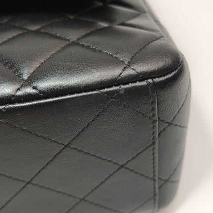 Chanel Classique Grand Modèle Cuir d'Agneau Noir Double Rabat Métal Argenté 2012
