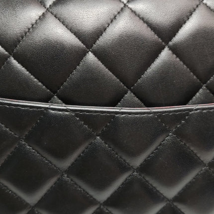 Chanel Classique Grand Modèle Cuir d'Agneau Noir Double Rabat Métal Argenté 2012