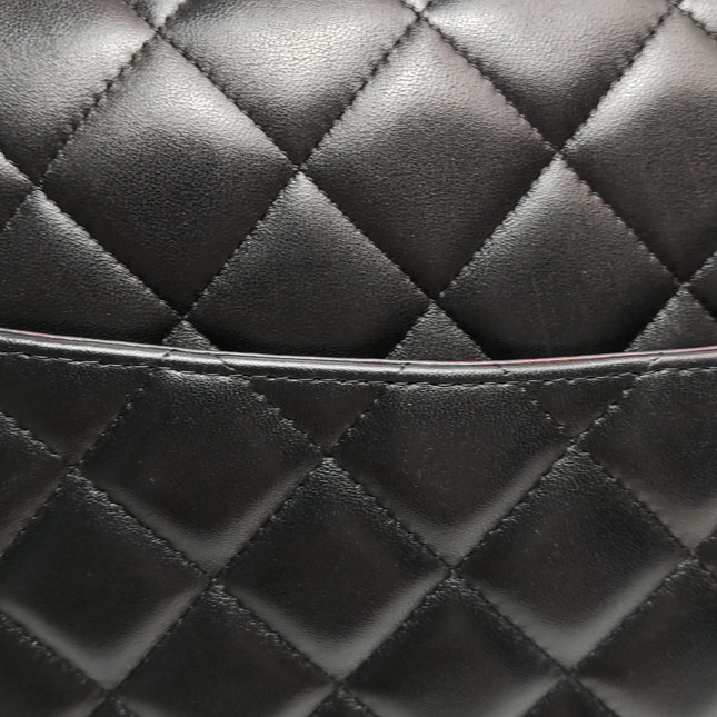 Chanel Classic Flap Maxi Black Lambskin Leather Double Flap Silver Hardware 2012