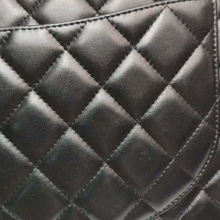 Chanel Classique Grand Modèle Cuir d'Agneau Noir Double Rabat Métal Argenté 2012