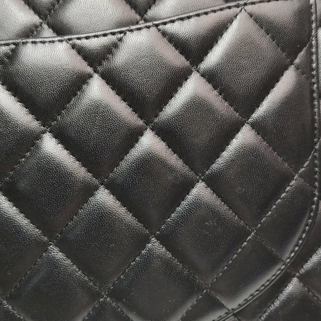 Chanel Classic Flap Maxi Black Lambskin Leather Double Flap Silver Hardware 2012