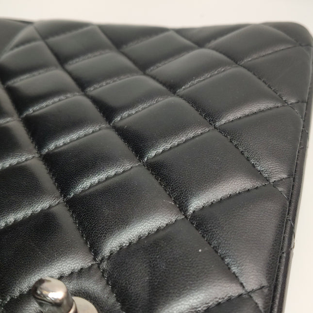 Chanel Classic Flap Maxi Black Lambskin Leather Double Flap Silver Hardware 2012
