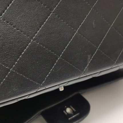 Chanel Classique Grand Modèle Cuir d'Agneau Noir Double Rabat Métal Argenté 2012