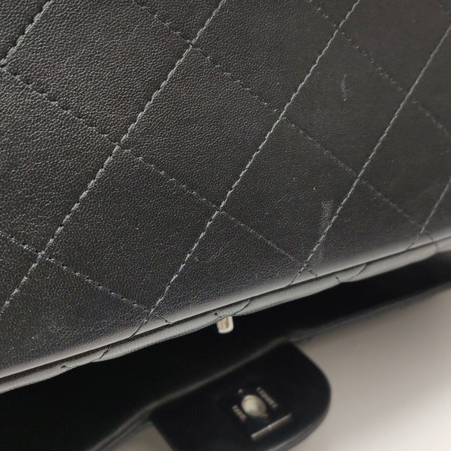 Chanel Classic Flap Maxi Black Lambskin Leather Double Flap Silver Hardware 2012