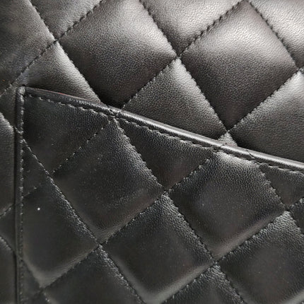 Chanel Classique Grand Modèle Cuir d'Agneau Noir Double Rabat Métal Argenté 2012