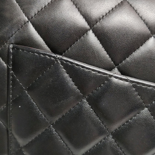 Chanel Classic Flap Maxi Black Lambskin Leather Double Flap Silver Hardware 2012