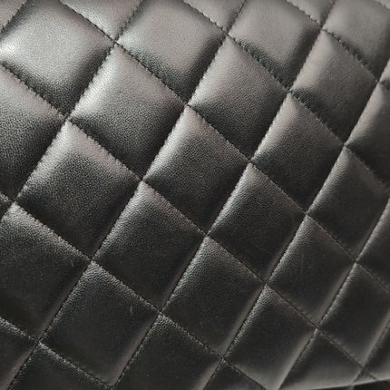 Chanel Classique Grand Modèle Cuir d'Agneau Noir Double Rabat Métal Argenté 2012