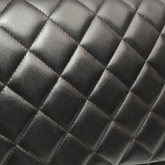 Chanel Classic Flap Maxi Black Lambskin Leather Double Flap Silver Hardware 2012