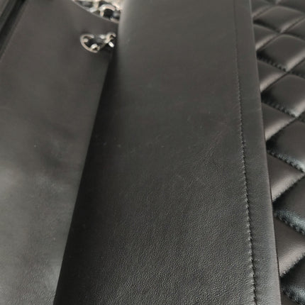 Chanel Classique Grand Modèle Cuir d'Agneau Noir Double Rabat Métal Argenté 2012