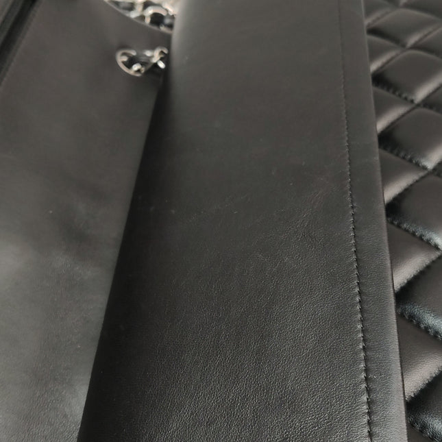 Chanel Classic Flap Maxi Black Lambskin Leather Double Flap Silver Hardware 2012