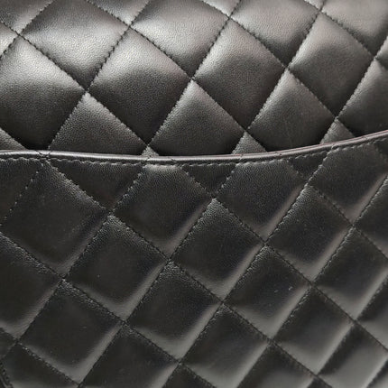 Chanel Classique Grand Modèle Cuir d'Agneau Noir Double Rabat Métal Argenté 2012