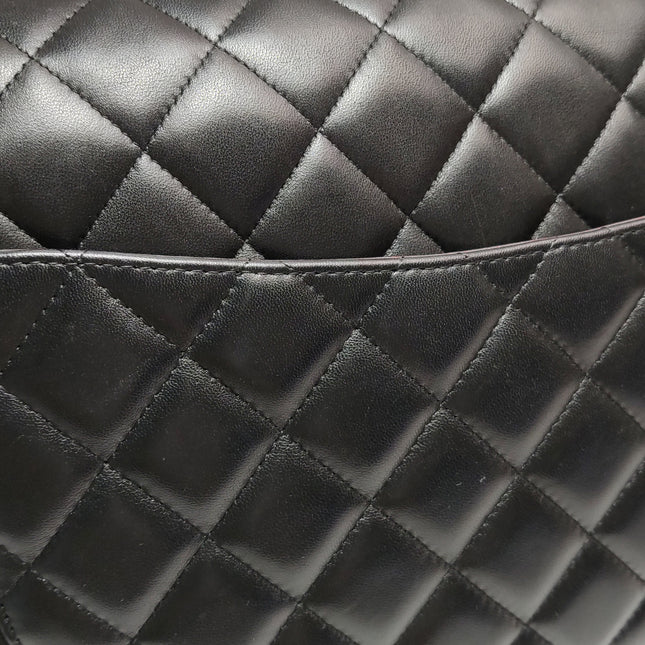 Chanel Classic Flap Maxi Black Lambskin Leather Double Flap Silver Hardware 2012