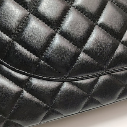 Chanel Classique Grand Modèle Cuir d'Agneau Noir Double Rabat Métal Argenté 2012