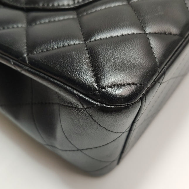 Chanel Classic Flap Maxi Black Lambskin Leather Double Flap Silver Hardware 2012