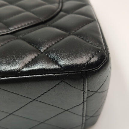 Chanel Classique Grand Modèle Cuir d'Agneau Noir Double Rabat Métal Argenté 2012
