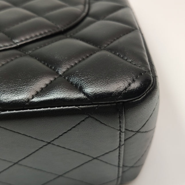 Chanel Classic Flap Maxi Black Lambskin Leather Double Flap Silver Hardware 2012