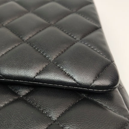 Chanel Classique Grand Modèle Cuir d'Agneau Noir Double Rabat Métal Argenté 2012
