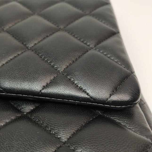 Chanel Classic Flap Maxi Black Lambskin Leather Double Flap Silver Hardware 2012
