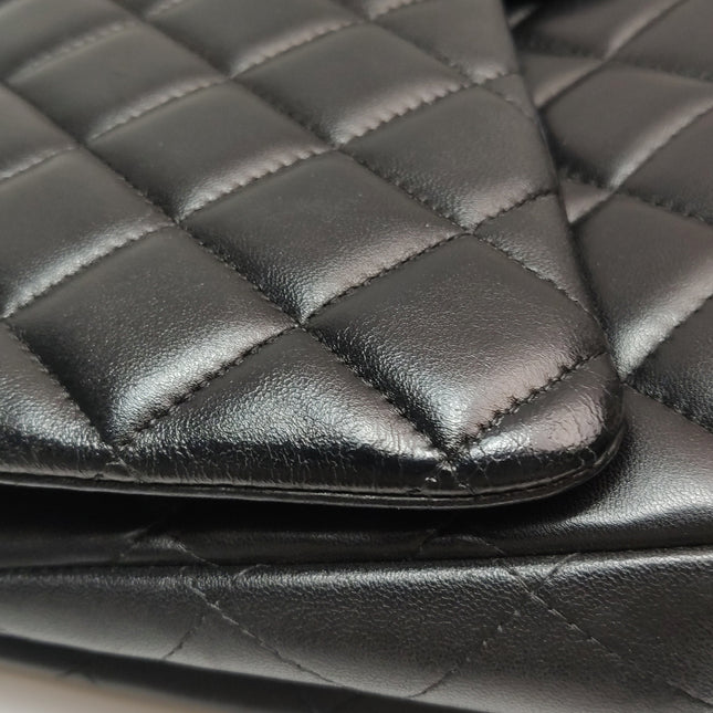 Chanel Classic Flap Maxi Black Lambskin Leather Double Flap Silver Hardware 2012