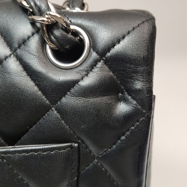 Chanel Classic Flap Maxi Black Lambskin Leather Double Flap Silver Hardware 2012