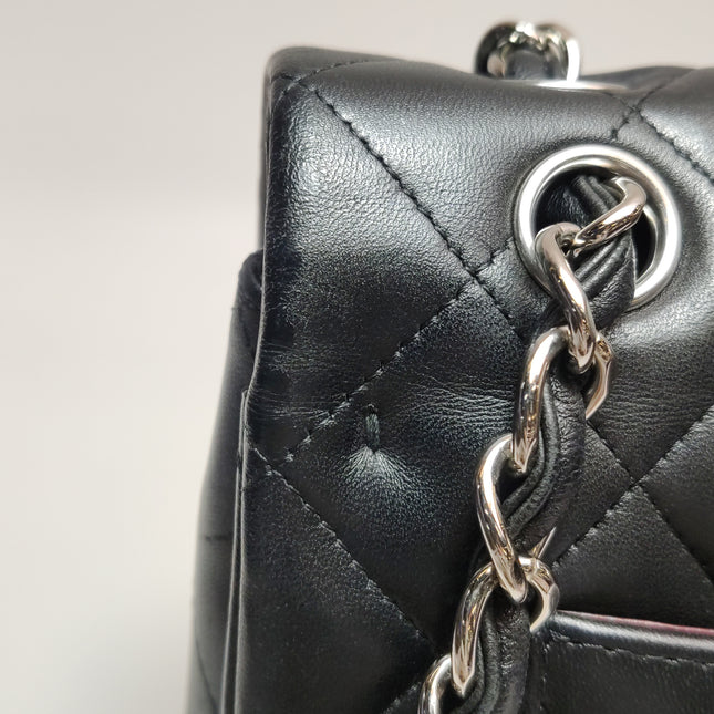 Chanel Classic Flap Maxi Black Lambskin Leather Double Flap Silver Hardware 2012