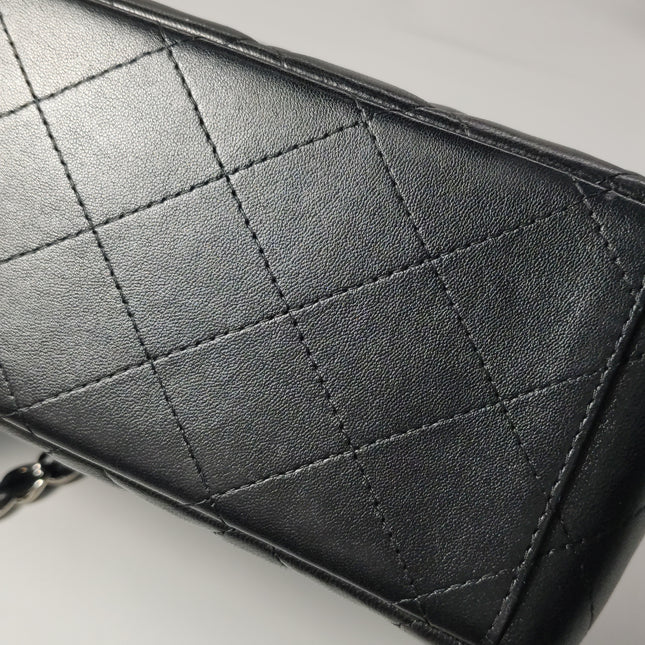 Chanel Classic Flap Maxi Black Lambskin Leather Double Flap Silver Hardware 2012