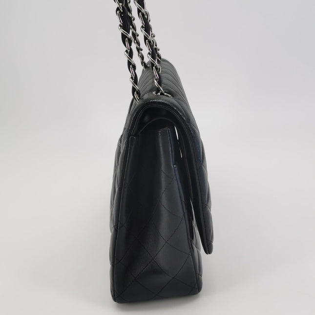 Chanel Classic Flap Maxi Black Lambskin Leather Double Flap Silver Hardware 2012
