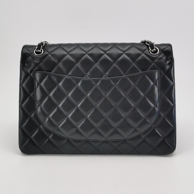 Chanel Classic Flap Maxi Black Lambskin Leather Double Flap Silver Hardware 2012