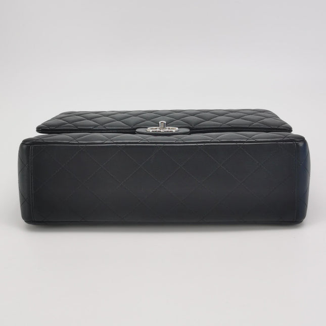 Chanel Classic Flap Maxi Black Lambskin Leather Double Flap Silver Hardware 2012