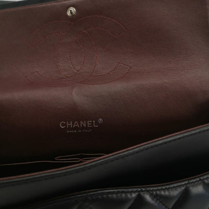 Chanel Classique Grand Modèle Cuir d'Agneau Noir Double Rabat Métal Argenté 2012