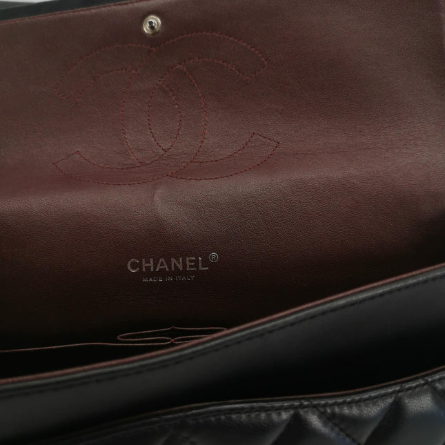 Chanel Classic Flap Maxi Black Lambskin Leather Double Flap Silver Hardware 2012