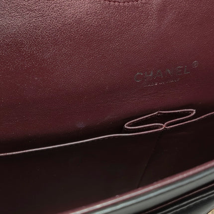 Chanel Classique Grand Modèle Cuir d'Agneau Noir Double Rabat Métal Argenté 2012