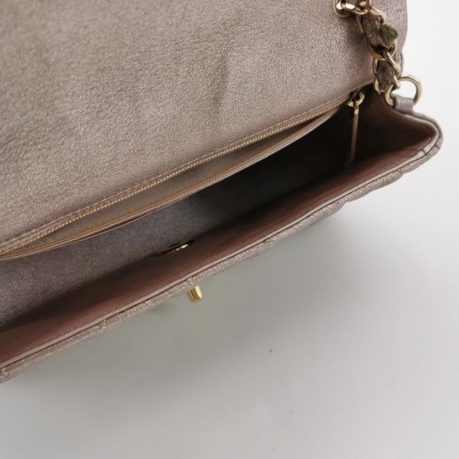 Chanel Classic Flap Mini Metallic Pink Lambskin Leather Gold Hardware